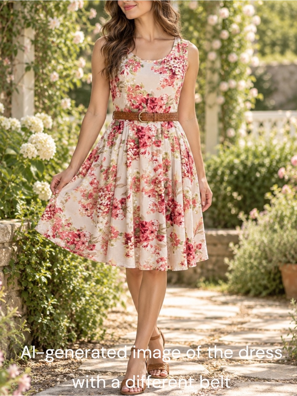 Coco & Tashi Floral Cotton Fit & Flare Dress Sz S Belted Feminine Sleeveless EUC
